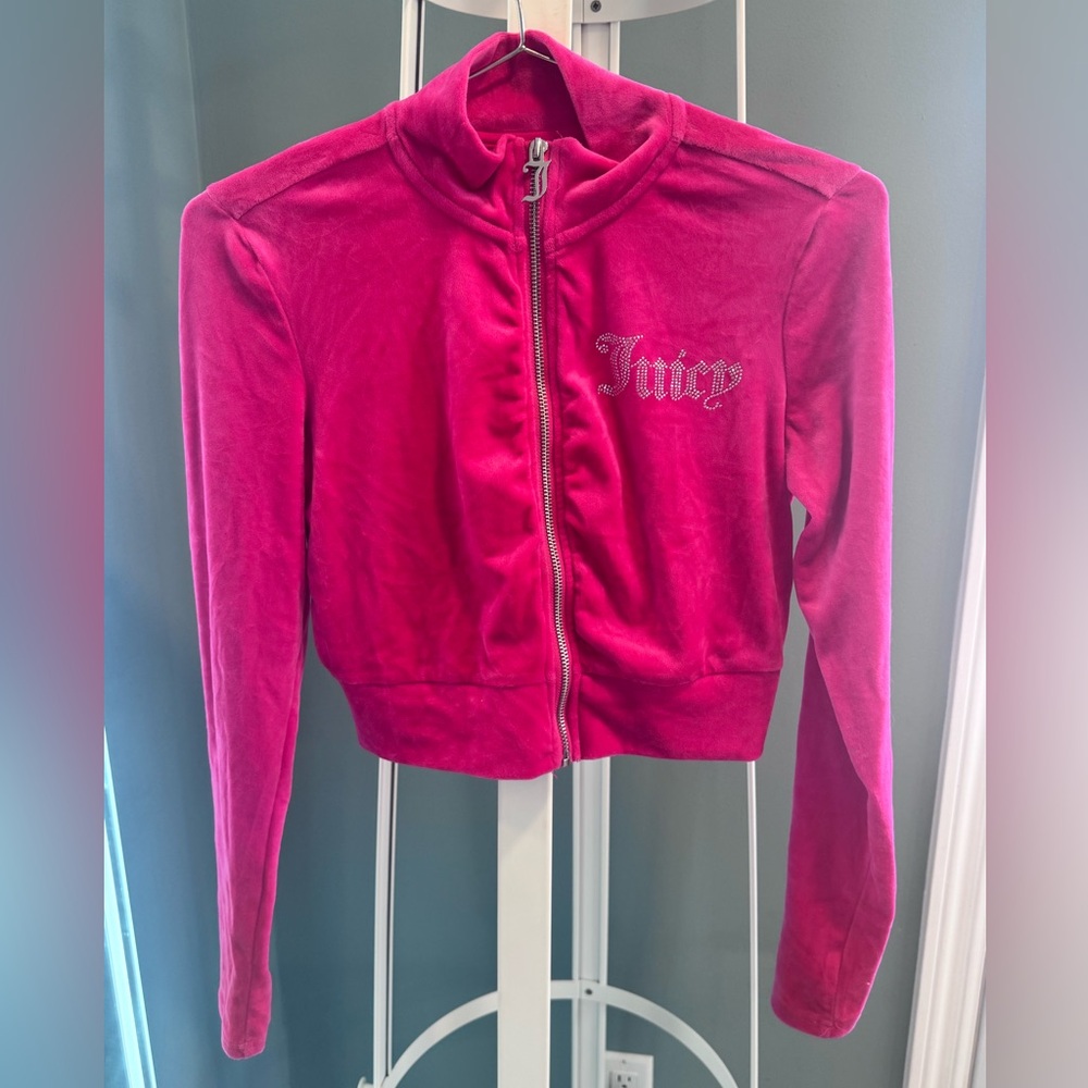 ✨ Juicy Couture Pink Velour Zip up - Rhinestone Logo, Size S ✨